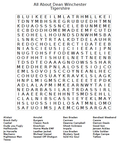 Dean Winchester Word Search